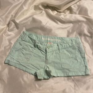 Short shorts.  Size 3 juniors. Mint green.
